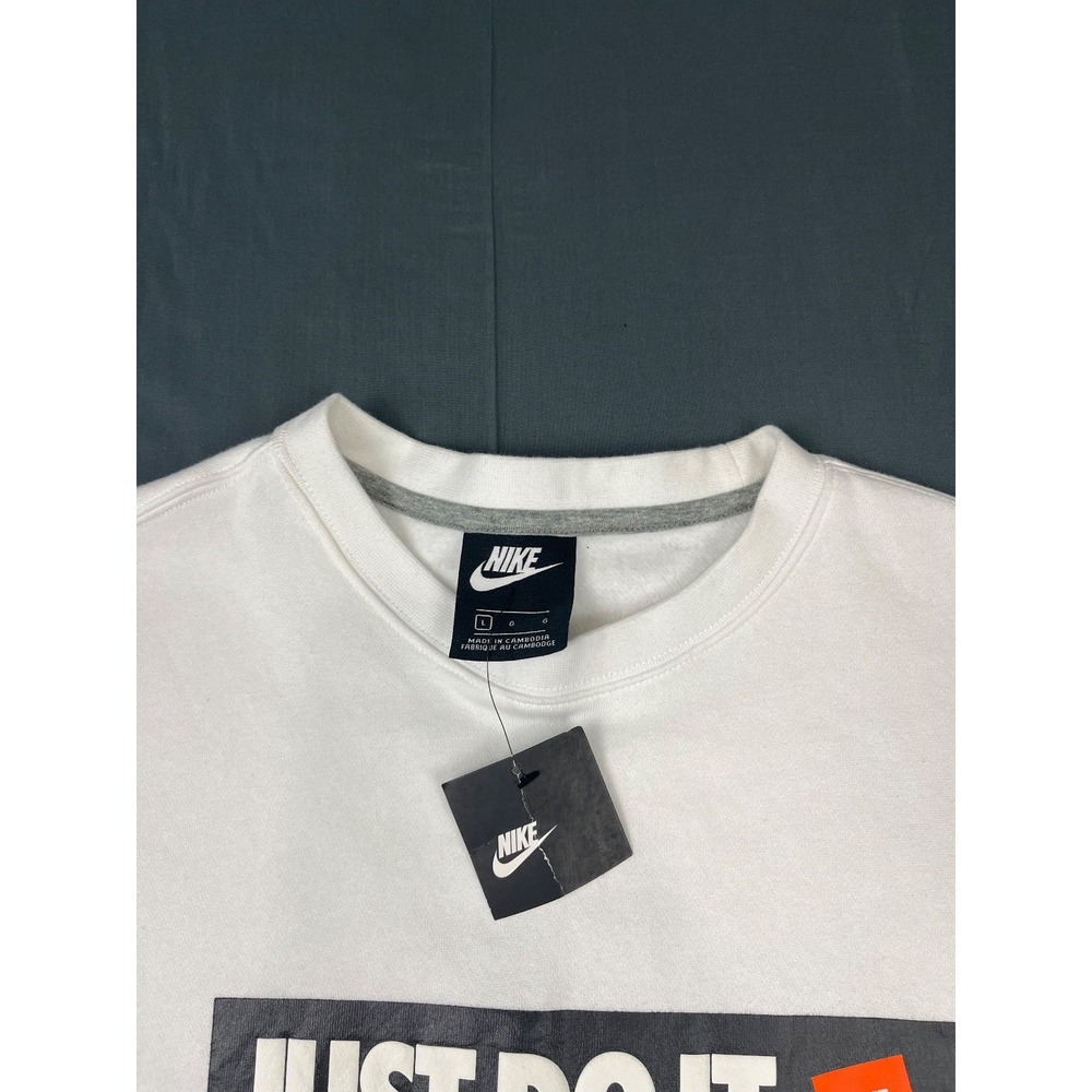 Nike Just Do It Sweatshirt Mens L White Box Logo Crew Neck Long Sleeve Pullover - Picture 3 of 9